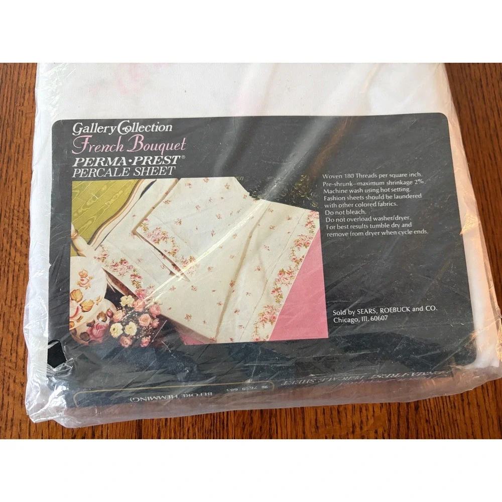 Vtg Sears Gallery Collection French Bouquet‎ Full Size Flat Sheet 2 Pillow Cases